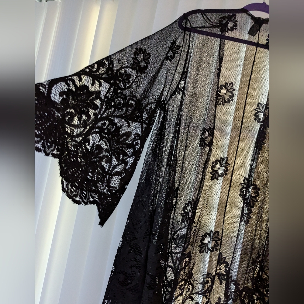 A245, Chic Sheer Black Lace Robe